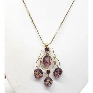 Vintage MCM Japanese Tombo Millefiori Art Glass Bead Necklace 14k Gold Plate